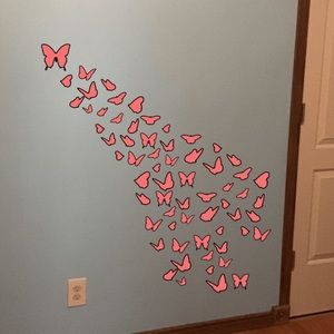 Set of 64 butterfly vinyl wall decals soft pink